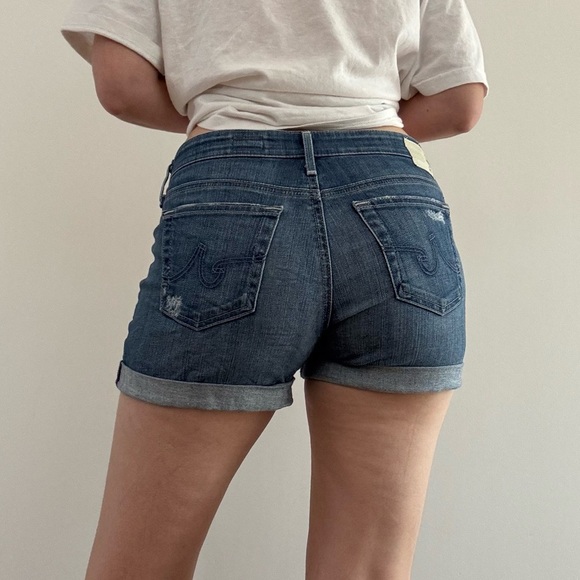 AG Adriano Goldschmied Hailey ex boyfriend roll up distressed denim shorts 27 - Picture 4 of 17